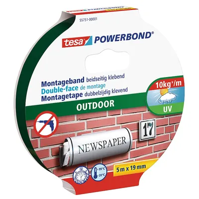 Двойнозалепваща монтажна лента Tesa 19 мм, 5 м, черна, Powerbond