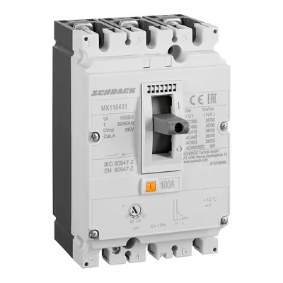 Прекъсвач мощностен Schrack Technik автоматичен тип А-1 регулируем 100 A, 36 kA, 3P, 690 V, 70-100 А, MX110431