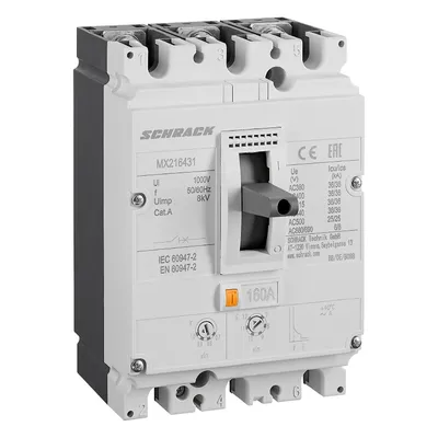 Прекъсвач мощностен Schrack Technik автоматичен тип А-1 регулируем 160 A, 36 kA, 3P, 690 V, 112-160 А, MX2