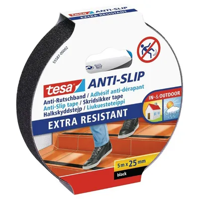 Противоплъзгаща лента Tesa за стълби 25 мм, 5 м, черна, Anti-Slip