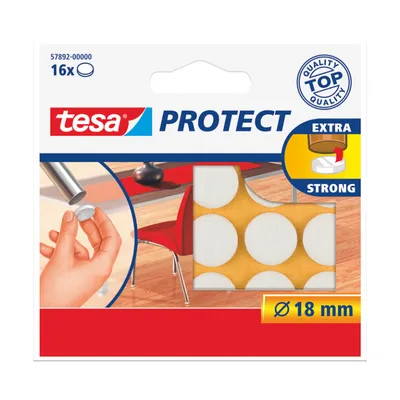 Противоплъзгаща подложка Tesa за мебели ф 18 мм, филц, бяла, 16 бр.