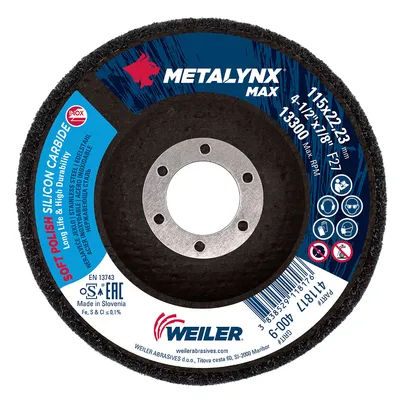 Диск за полиране Weiler от филц за ъглошлайф 115х22.2 мм, P400, Metalynx