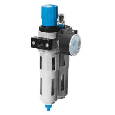 Филтър регулатор Festo с манометър и омаслител 2600 л/мин, 3/4 ", 40 µm, FRC-3/4-D-MIDI