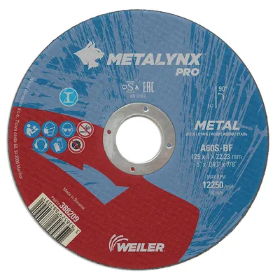 Диск карбофлексен за рязане Weiler на метал 125 мм, 1 мм, 22.23 мм, Metalynx Pro