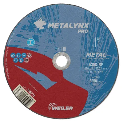 Диск карбофлексен за рязане Weiler на метал 230 мм, 3 мм, 22.23 мм, Metalynx Pro