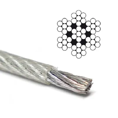 Въже стоманено QD Rigging China с прозрачно PVC покритие  ф 3 мм, ф 2 мм, 6х7, 52 кг