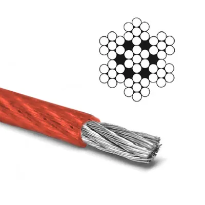 Въже стоманено Yumetals с червено PVC покритие  ф 3 мм, ф 2 мм, 6x7, 66 кг