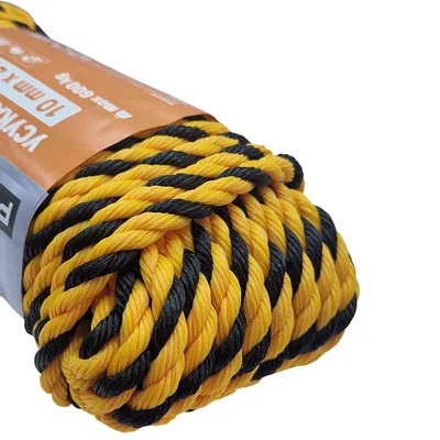 Въже синтетично Powercord от полипропилен и полиетилен усукано  ф 10 мм, 25 м, 340 кг, черно-жълто