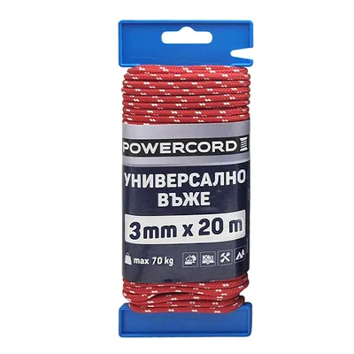 Въже синтетично Powercord от полипропилен плетено ф 3 мм, 20 м, 70 кг, червено