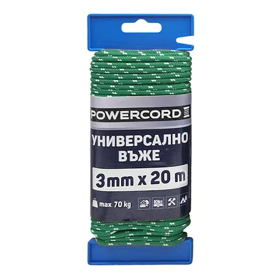 Въже синтетично Powercord от полипропилен плетено ф 3 мм, 20 м, 70 кг, зелено