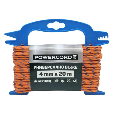 Въже синтетично Powercord от полипропилен плетено ф 4 мм, 20 м, 110 кг, оранжево