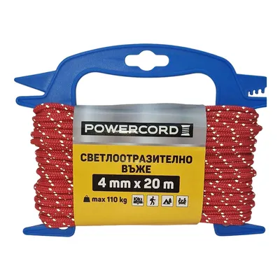 Въже синтетично Powercord от полипропилен плетено ф 4 мм, 20 м, 110 кг, светлоотразително червено