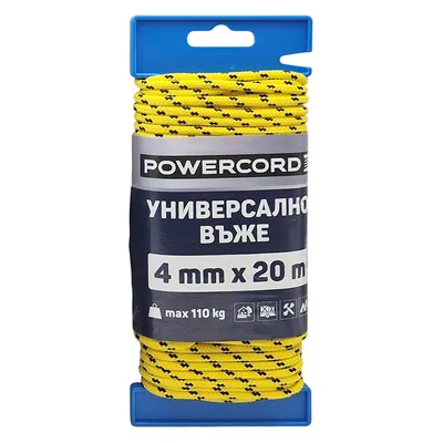 Въже синтетично Powercord от полипропилен плетено ф 4 мм, 20 м, 110 кг, жълто