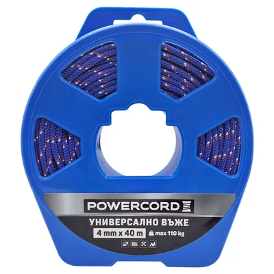 Въже синтетично Powercord от полипропилен плетено ф 4 мм, 40 м, 110 кг, синьо