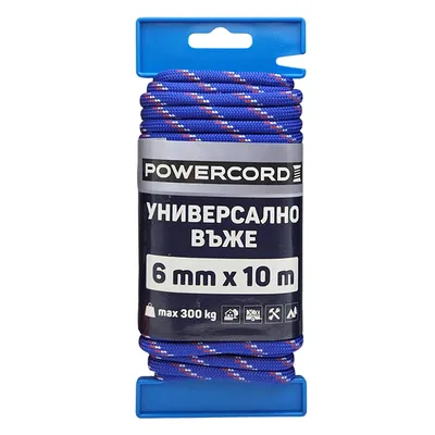 Въже синтетично Powercord от полипропилен плетено ф 6 мм, 10 м, 300 кг, синьо