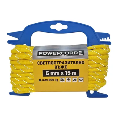 Въже синтетично Powercord от полипропилен плетено ф 6 мм, 15 м, 300 кг, светлоотразително жълто