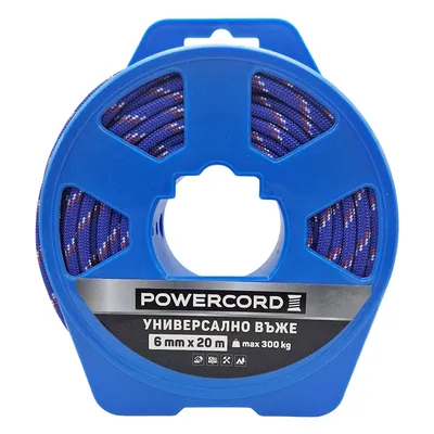 Въже синтетично Powercord от полипропилен плетено ф 6 мм, 20 м, 300 кг, синьо