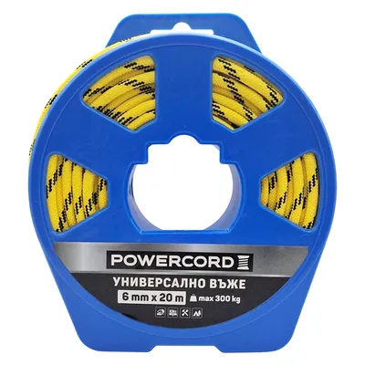 Въже синтетично Powercord от полипропилен плетено ф 6 мм, 20 м, 300 кг, жълто