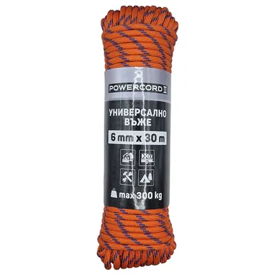Въже синтетично Powercord от полипропилен плетено ф 6 мм, 30 м, 300 кг, оранжево