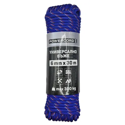 Въже синтетично Powercord от полипропилен плетено ф 6 мм, 30 м, 300 кг, синьо