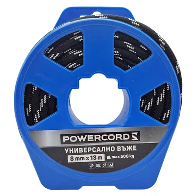 Въже синтетично Powercord от полипропилен плетено ф 8 мм, 13 м, 500 кг, черно
