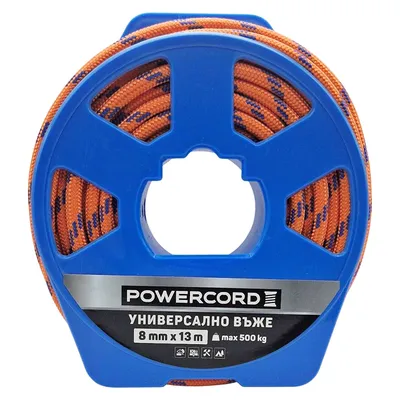 Въже синтетично Powercord от полипропилен плетено ф 8 мм, 13 м, 500 кг, оранжево