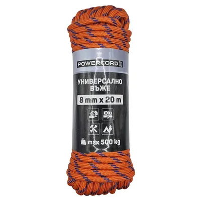 Въже синтетично Powercord от полипропилен плетено  ф 8 мм, 20 м, 500 кг, оранжево