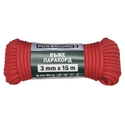 Въже синтетично Powercord плетено за обща употреба ф 3 мм, 15 м, 80 кг, червено
