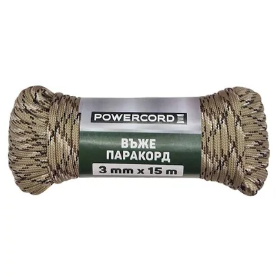 Въже синтетично Powercord плетено за обща употреба ф 3 мм, 15 м, 80 кг, камуфлаж