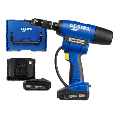 Акумулаторна нитачка за нит-гайки Gesipa  с 2 батерии и зарядно, 18 V, 2 Ah, 15 kN, M4-M10, FireBird Pro CAS