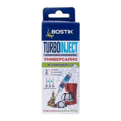 Лепило Bostik двукомпонентно цианкрилатно секундно универсално  10 г, прозрачно, Turbo Inject