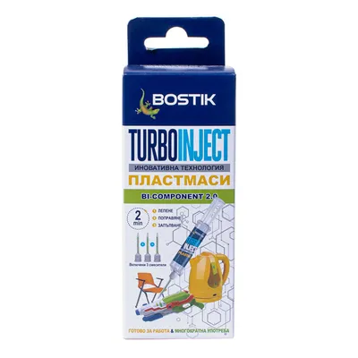 Лепило Bostik двукомпонентно цианкрилатно секундно за пластмаса 10 г, Turbo Inject
