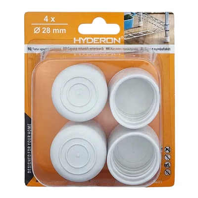 Тапа Hyderon за крак на стол кръгла 28х36 мм, гума, бяла, 4 бр., VT-28
