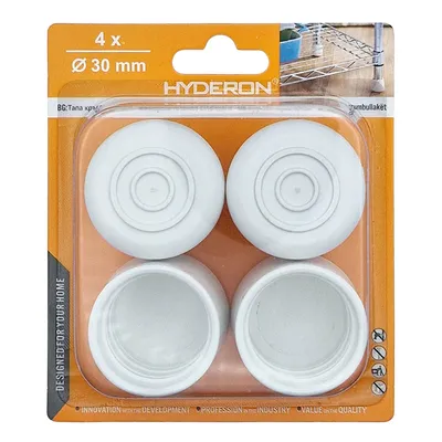 Тапа Hyderon за крак на стол кръгла 30х40 мм, гума, бяла, 4 бр., VT-30