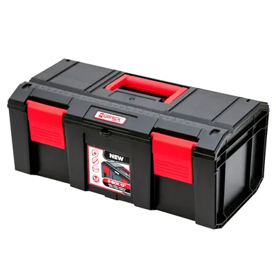 Пластмасов куфар Qbrick Regular за инструменти  333х187х147 мм, 9 кг, черен с червени закопчалки, R-Box