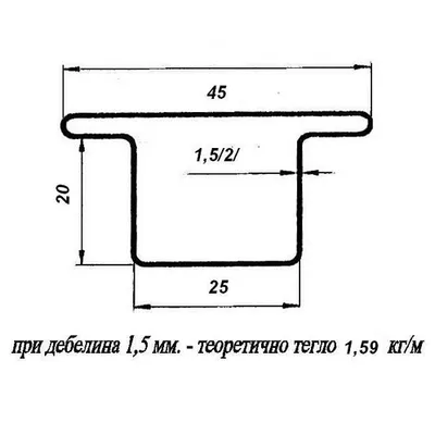 Профил стоманен ГВ Omega прозоречен електрозаварен с 2 пера 25 x 25 x 45 x 1.5 мм, 6 м, ZP2
