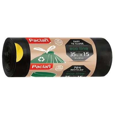 Торба Paclan от рециклирана пластмаса на руло 500х600 мм, 35 л, 15 бр., Eco line