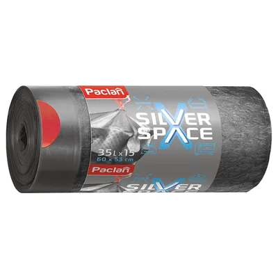 Торба Paclan от рециклирана пластмаса на руло 600x530 мм, 35 л, 15 бр., Silver Space