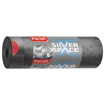Торба Paclan от рециклирана пластмаса на руло 720x630 мм, 60 л, 10 бр., Silver Space