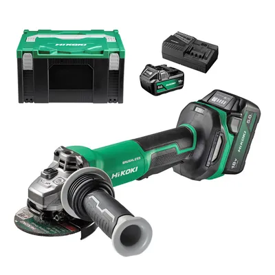 Акумулаторен ъглошлайф HiKOKI - Hitachi с 2 батерии и зарядно, 18 V, 5 Ah, 125 мм, 3200-8000 об./мин, G1813DVF