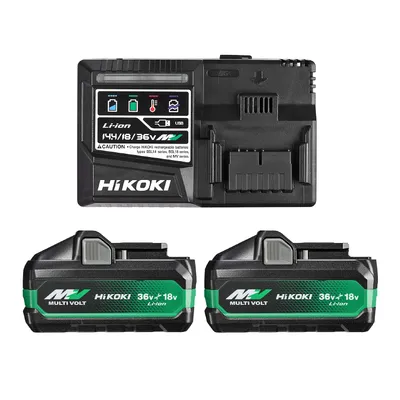 Акумулаторна батерия HiKOKI - Hitachi Li-Ion със зарядно у-во 36/18 V, 4/8 Ah, 2 бр., UC18YSL3-WJZ