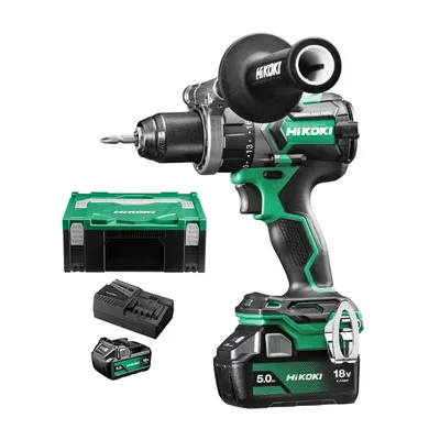 Акумулаторна ударна бормашина HiKOKI - Hitachi с 2 батерии и зарядно, 18 V, 5 Ah, 140 Nm, 0-500/0-2000 об./мин, 1.5-13 мм, DV18DC