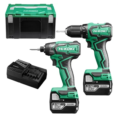 Комплект акумулаторни инструменти HiKOKI - Hitachi с 2 батерии и зарядно, DS18DD, WH18DD, 18 V, 5 Ah, KC18DD-WAZ