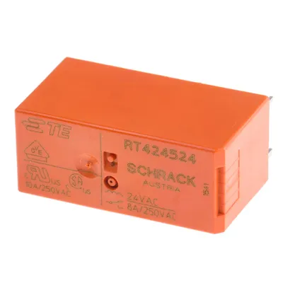 Реле Schrack Technik миниатюрно за печатни платки 2 C/O, 8 A, 24 V, AC, RT424524