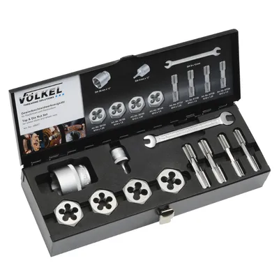 Комплект метчици и плашки Volkel метрична резба M12-M14 мм, HSS, 11 бр.,