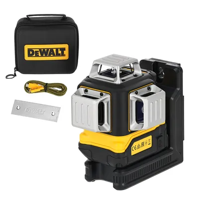 Линеен лазерен нивелир DeWALT с 3 лъча  с вградена батерия и USB кабел, 10 м, 100 м, DCLE14361GB