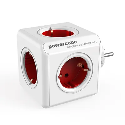 Разклонител електрически Allocacoc без кабел, с щепсел  червен, 5 гнезда, PowerCube Original