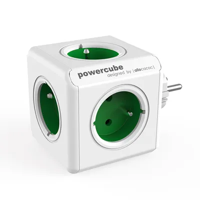 Разклонител електрически Allocacoc без кабел, с щепсел  зелен, 5 гнезда, PowerCube Original