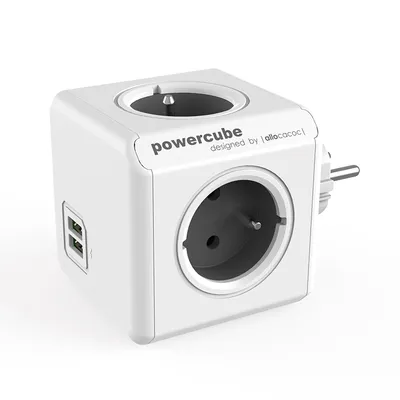 Разклонител електрически Allocacoc с щепсел и USB порт  сив, 4 гнезда, PowerCube Original USB