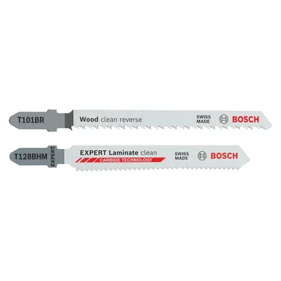 Нож за зеге Bosch комплект за дърво и ламинат 26 бр. (25+1), Т-захват, 100/92 мм, праволинейно фино, T101BR + EXPERT Laminate clean T128BHM